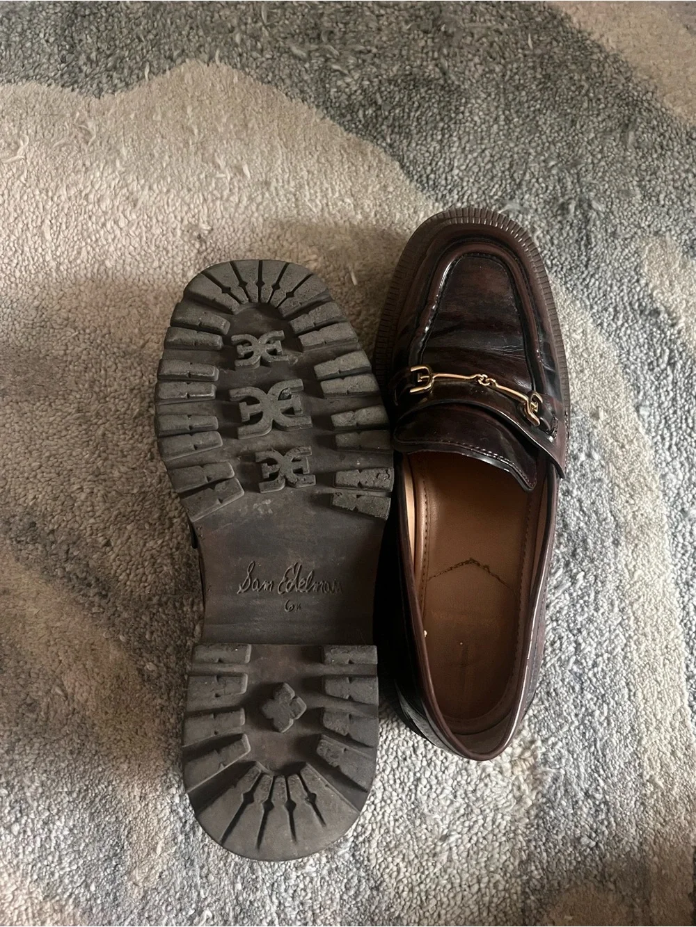 Sam Edelman Men's Brown Glossy Leather Lug-Sole Penny Loafers